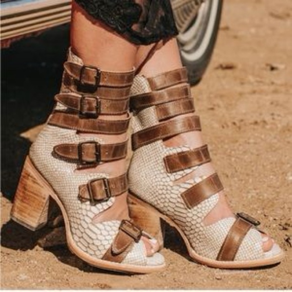 Freebird by Steven Snakeskin Leather Strappy Heeled Sandals